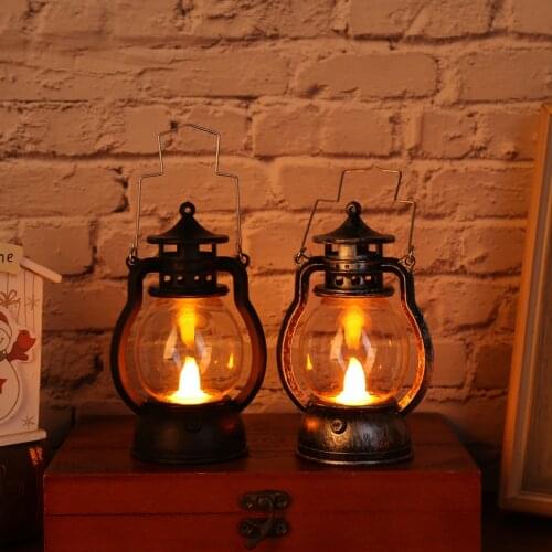 Retro Classic Kerosene Lamp Portable LED Lantern Lights Antique Home Ornaments Bar Cafe Restuarant Bedroom Flame