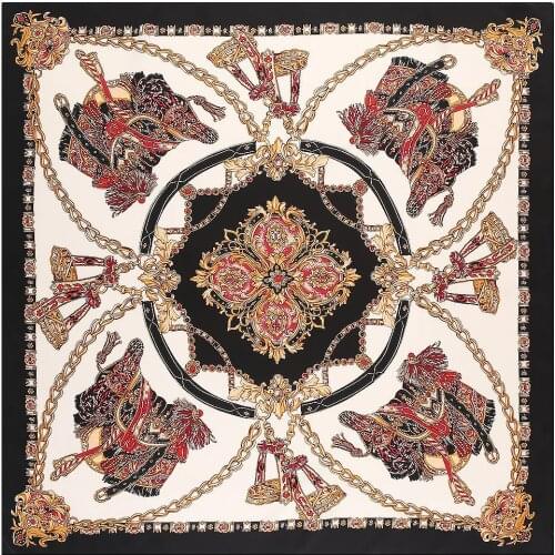 Luxury scarf 130*130cm new saddle chain gemstone ladies fashion silk scarf turban shawl big square sunscreen towel wholesale