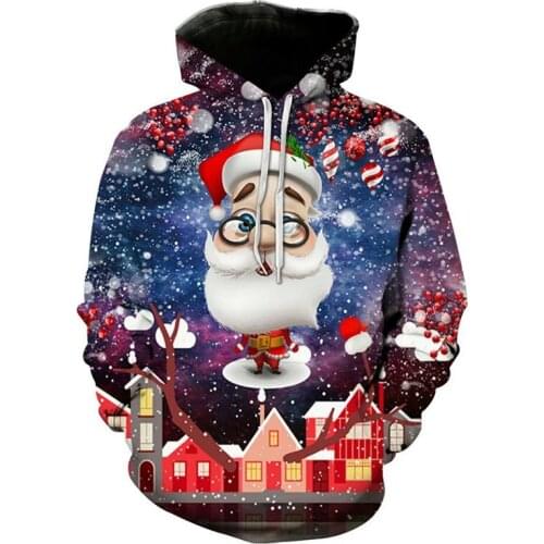 Adult Unisex Christmas Costume 3D Print Santa Claus Sweatshirt Big Size Pullover Fashion Hoodie Pocket Fancy Coat For Men Women