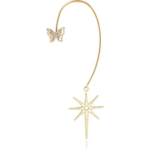 Star Butterfly Ear Wrap Crawler Hook Earrings Fashion Cuff Earring Set Unique Rhinestone Ear Jewelry For Women Girls