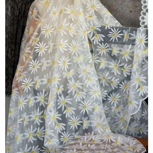 Mesh Cloth White Daisy Embroidered Soft Lace Fabric Wedding Dress Cheongsam Dress Clothing Fabric Hand Cloth 50x150cm