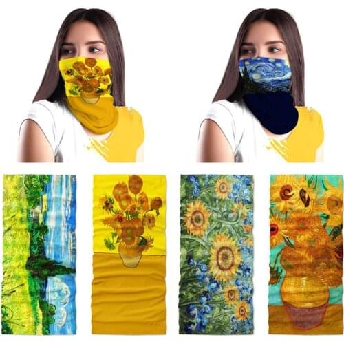 3D Printed Van Gogh Sunflower Oil Painting Art Hijab Scarf Men Women Sports Antiperspirant Ice Silk Bandana Fun Mask Kerchief