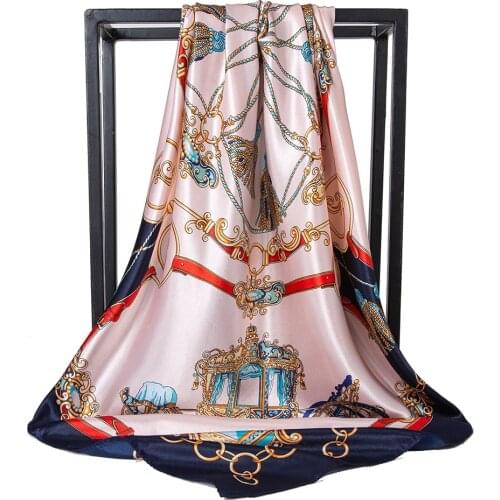 Silk Scarf Women Fashion Print Square Satin Headscarf For Lady Luxury Brand Shawls Foulard Hijab 90*90cm