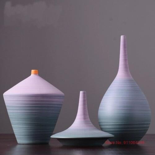 Nordic Geometric Art Gradient Ceramic Flower Vase Luxury Presidents Office Decor Threaded Wicker Vases Noble Desktop Jardiniere
