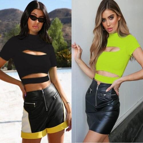Womens Tube Top Sexy Clothes Summer Women Casual Solid Tank Top Short Sleeve Turtleneck Womens T-shirt Hollow Out Crop Top Y2k