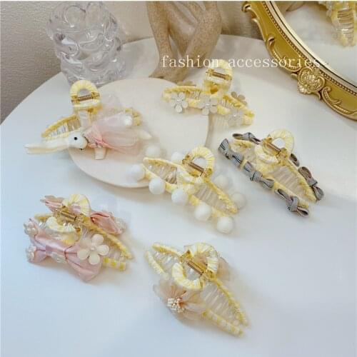 Japan and South Korea sweet beige cartoon cute claw clip headgear girly bow hair clip claw clip new product