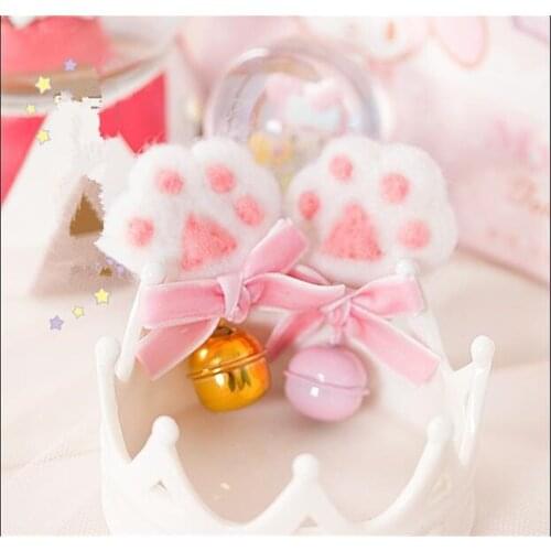 Cute girl plush cat bear paw Pink Rabbit with bell Hairpin Cosplay Hair Accessories Sweet Lolita hairwear B1010