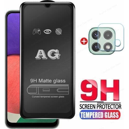2 in 1 Camera Protector For Samsung Galaxy A22 Full Glue Matte Tempered Glass for svmsung A22 A 22 5G Safety Glass Not Film