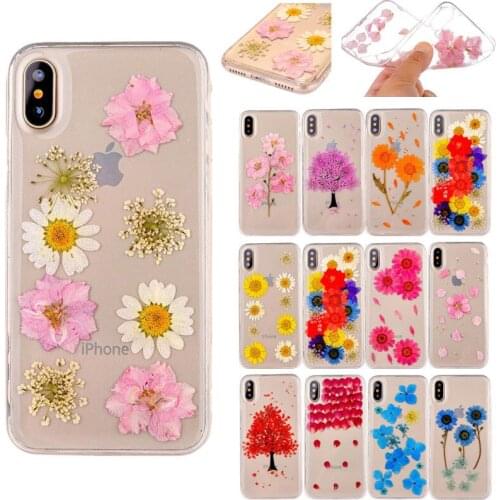 100% Dried Real Flower Phone Case For iPhone Xr X Xs Max 8 7 Plus 5 SE 5S 6 6S Plus Clear TPU Protective Cover pressed flowers
