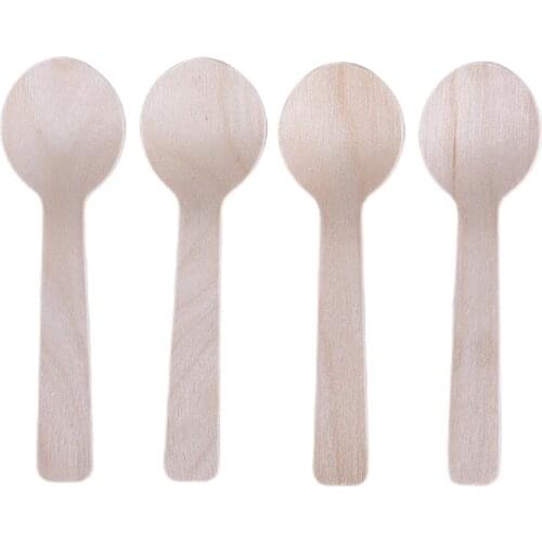 Green Eco-friendly 100pcs Disposable Wooden Spoon Tableware Ice Cream Scoop