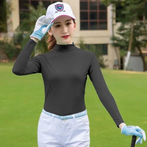 Womens Shirt Long Sleeve Shirt Women Golf Clothing Ice Silk Sunscreen Anti-UV Breathable Outdoor Sports Tops Bottoming Shirt