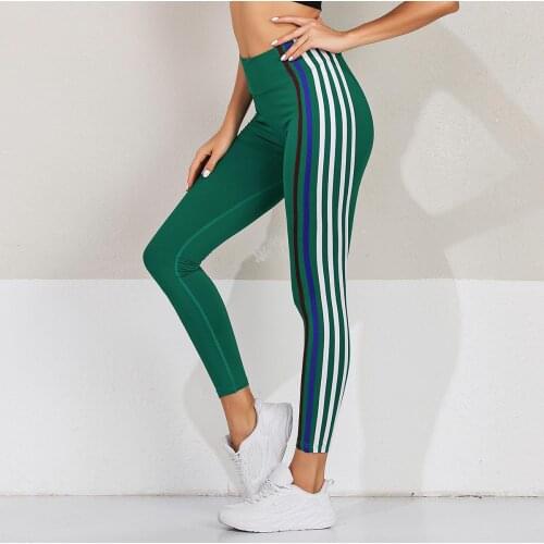 Womens Leggings cross-border new peach hip fitness nine minutes pants pants running female striped pants polyester new solid
