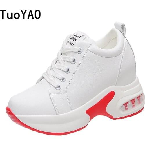 Women Sneakers Casual Platform Leather Trainers White Shoes 8.5CM Heels Autumn Wedges Breathable Woman Height Increasing Shoes
