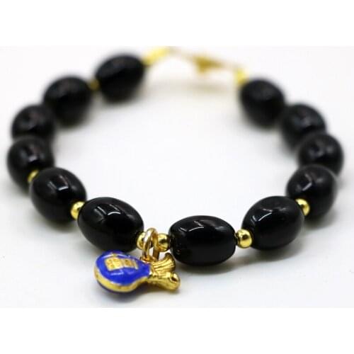 Bohemia Style 8*11mm Black Agat Beads Stone Barrel Beads Bracelet Bangle for Women Cloisonne Hot Sale Jewelry 7.5inch B2953