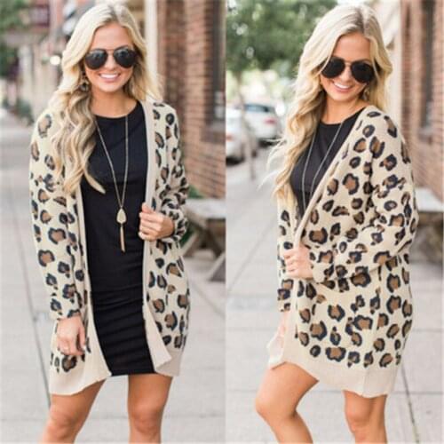 Sexy Leopard Print Women Cardigan Coat 2020 Autumn V Neck Long Sleeve Pocket Open Stitch Casual Loose Coat Winter Female Outwear