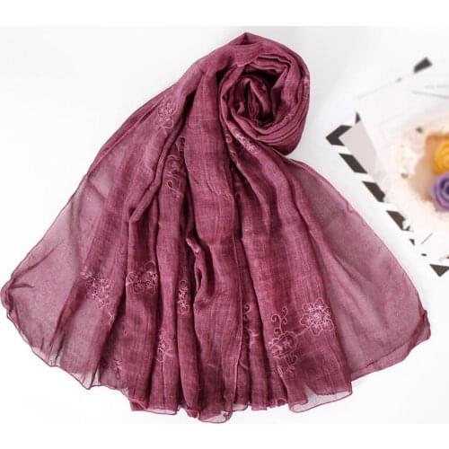 Women soft bandhnu cotton embroide flower Hijab scarf shawls muslim Turban wraps headband shawls long wrap scarves 180*100cm