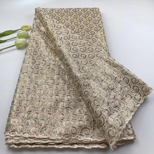 Gold African Handcut Organza Lace Fabric Bridal Nigerian Sequins Tulle French Swiss Double Organza Lace Fabrics For Party Women