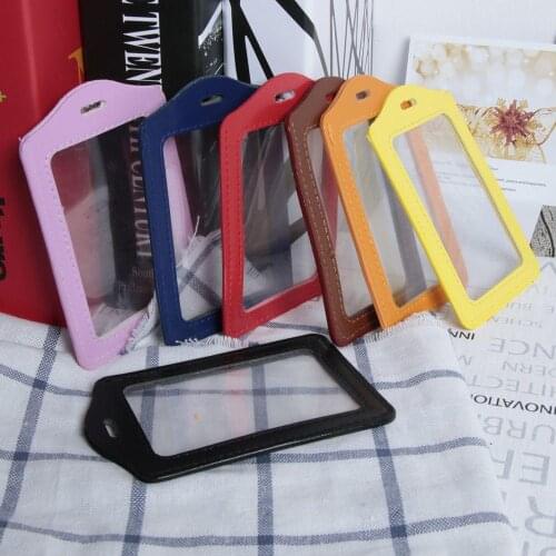 New PU Leather ID Badge Case Clear Color Border Lanyard Holes Bank Credit Card Holders Bag Accessories DropShipping 1pc