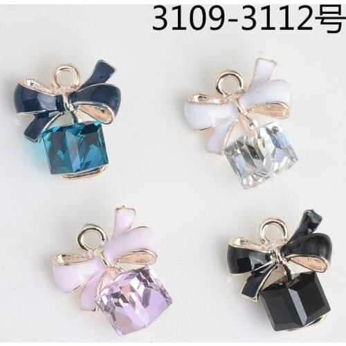 10pc 12*14mm Gold Color Alloy Material Crystal Flower Bow Charm pendant For DIY Handmade Wedding Hair Jewelry Making Accessories