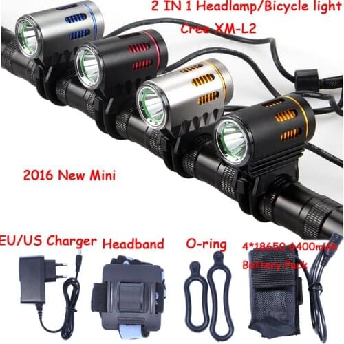 2016 new Mini Bicycle light XM-L2 LED Front Light MINI Bike Lamp 2000Lm Headlamp Headlight + Battery Pack + Charger