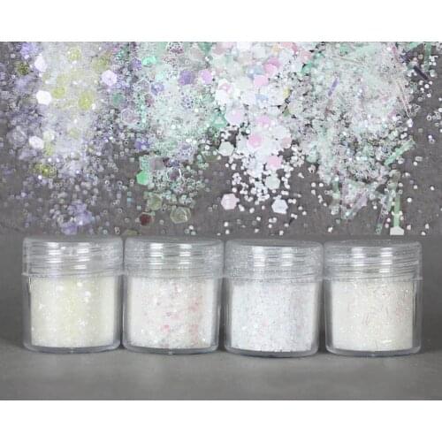 4pots White Aurora Set Shining Hexagon Glitter Sequin Mixed For Diy Making Epoxy Resin Mold Crafts Filler Materials Art Pigment