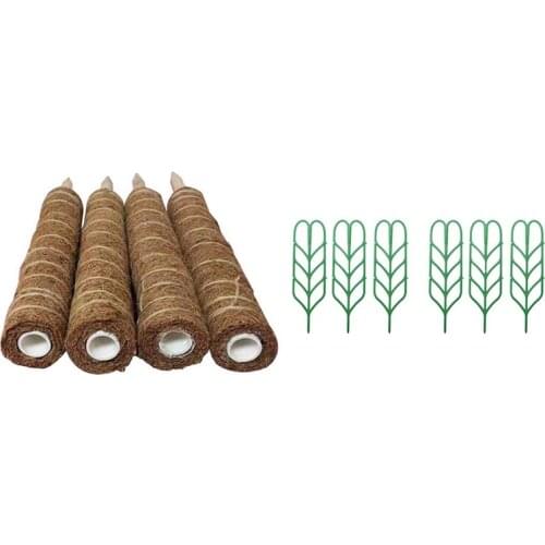 4x Coir Totem Pole,17.7 Inch Coir Moss Stick & 6Pcs Leaf Shape Garden Trellis Plants Lattice Pots Supports Retail