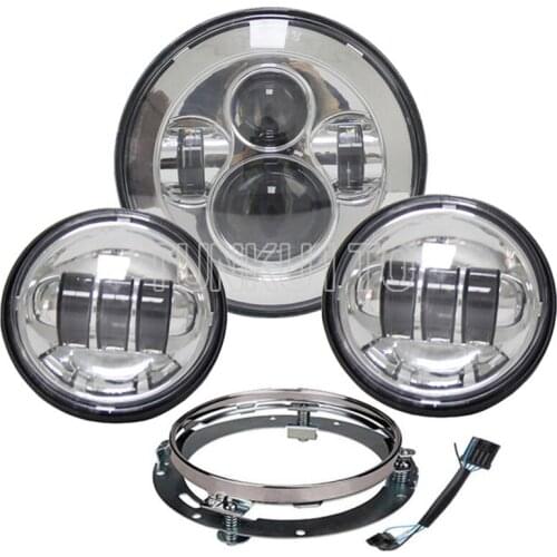 7" Inch Led Headlight High/Low Beam with 7" Mounting Ring Bracket 4.5" 4-1/2 inch Auxiliary Fog Spot Lamps Chrome for Harley