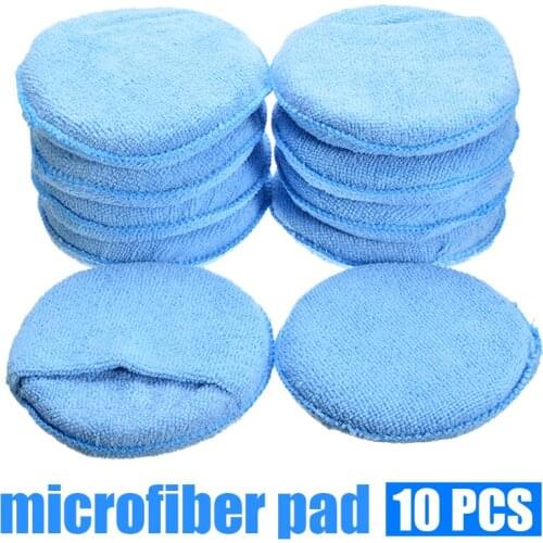 10Pcs Blue 5" Diameter Soft Microfiber Car Wax Applicator Pads Polishing Sponges For Removal Of Waxes And Protectants