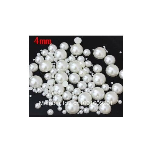 Free shipping 10000pcs 4mm pure white color half round flatback imitation pearls for DIY
