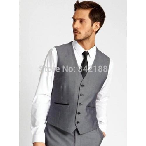 FREE SHIP/Latest Design /New Style Custom Made Two Buttons Gray Groom Tuxedos/Notch Lapel Best Man Groomsman Men Wedding Suitswe