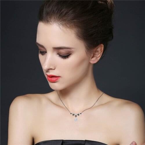 SA SILVERAGE Real 925 Sterling Silver White Zircon/Black Spinel Pendant Necklaces for Woman 925 Silver Beautiful Chian Necklace