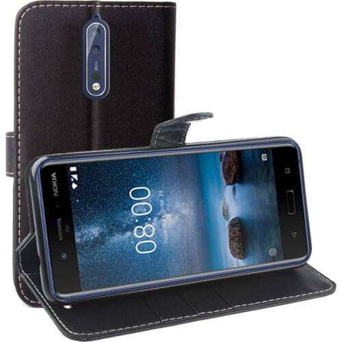 Black Wallet Case Magnetic PU Leather Credit Card Pockets Cover For Nokia 8 Smartphone Folio Stand Case