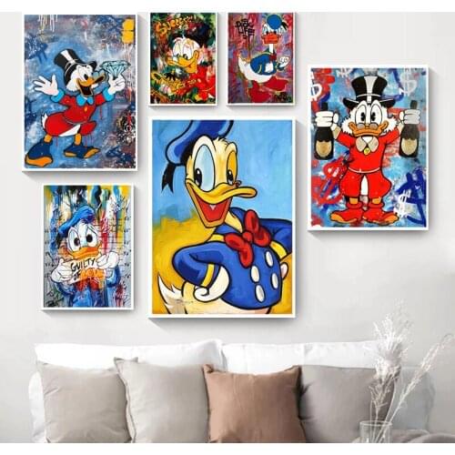 Disney Graffiti Funny Cartoon Donald Duck Wall Art Canvas Painting Nordic Posters And Prints Wall Pictures For Living Room Decor
