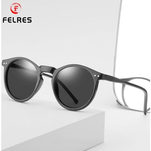 FELRES Men Women Polarized Sport Round Sunglasses Outdoor Driving Cycling Fishing Fashion Retro Glasses With Box D8151