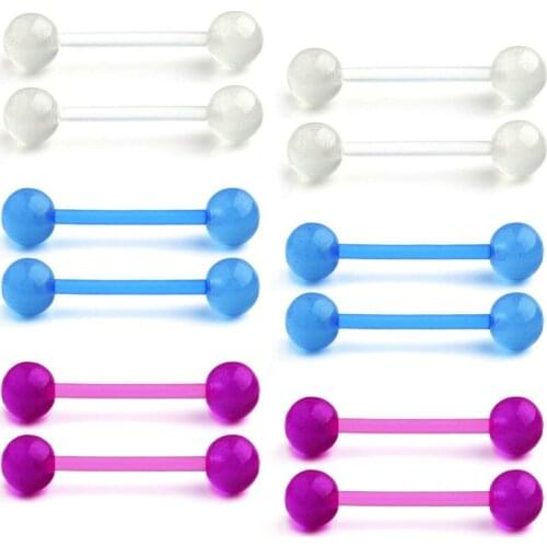 14G 16mm Glow in The Dark Flexible Acrylic Straight Tongue Nipple Ring Retainer Piercing