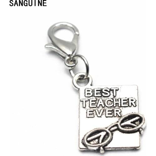 Hot selling 12pcs/lot Best Teacher Ever dangle charms lobster clasp charms for pendant/bracelet accessories diy jewelry