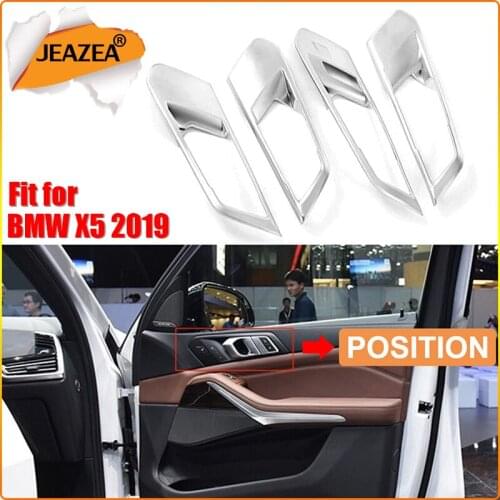 JEAZEA 4pcs ABS Silver Inner Door Handle Bowl Cover Interior Decoration Trim Frame Sticker Fit for BMW X5 2019 Car Accessories