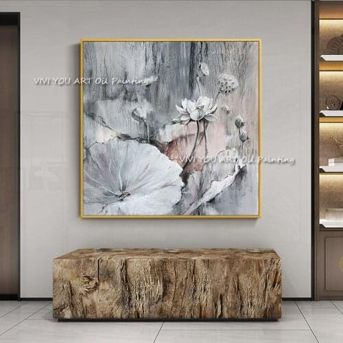 Handmade White and Golden Modern Flower Canvas Oil Painting Pictures Wall Art For Office Room Cuadros Home Decor Pictures