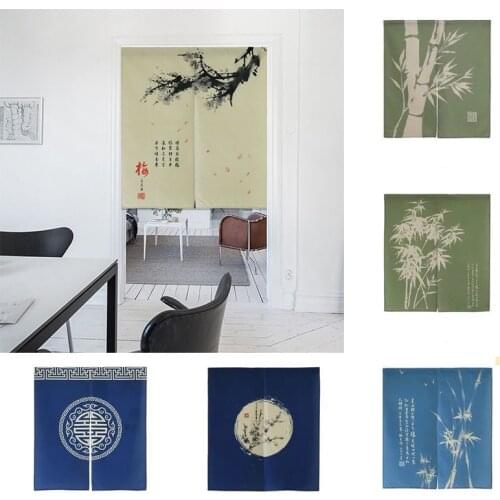 Chinese Bamboo Decorative Hanging Curtain Cotton Linen Bedroom Door Curtain Shower Toilet Half Panel Curtain Geomantic Curtain