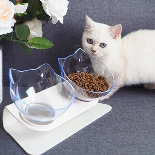 Cat bowl double diagonal mouth transparent double bowl neck guard tilted cat food bowl non-ceramic pet bowl cat bowl dog bowl