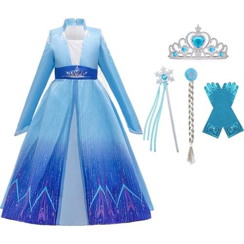 Girls Movie Frozen 2 Elsa Festival Cosplay Costume Kids Baby Dress Luxury Halloween Costume Cosplay