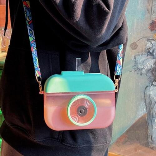 400ml Creative Camera Straw Water Bottle Kettle High Capacity Healthy Premium Transparent Drinking Cup with Strap for Office
