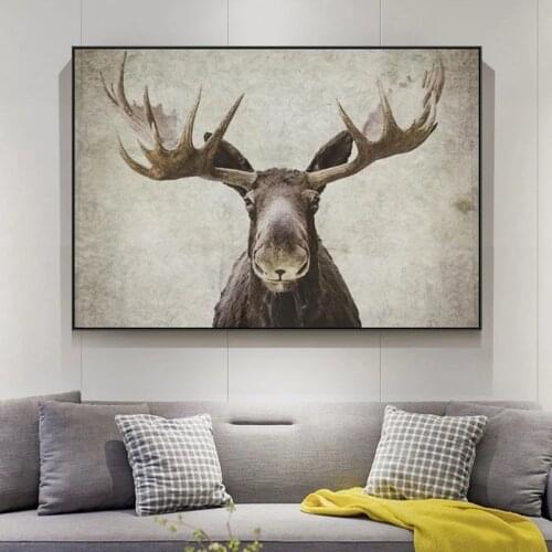 Creative Art Modern Canvas Print Animal Moose Deer Wall Picture Retro Giclee Print on Canvas Living Room Bedroom Decoration Art
