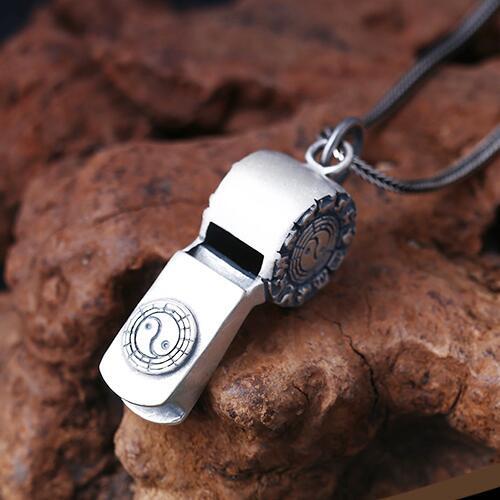 Handmade 990 silver Fengshui Bagua Symbol Whistle pendant Pure Silver Chinese Zodiac Whistle Pendant Silver Good Luck Pendant