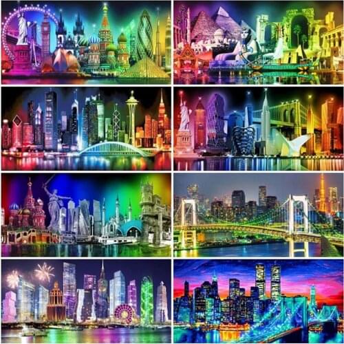 Square Diamond Painting City Cross Stitch Diamond Mosaic Night View Landscape Rhinestones Art Bead Embroidery Kits Home Decor