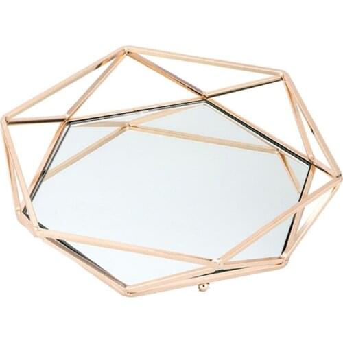 Makeup Tray Metal Mirrored Glass Ornate Tray Jewelry Organizer for Cosmetic Perfume Plate Home Decor