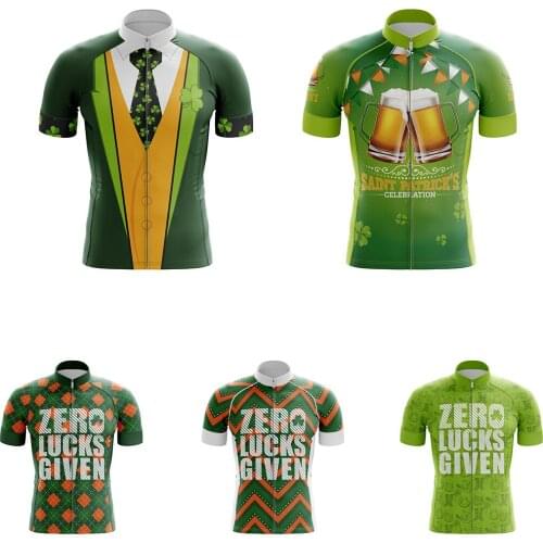 2021 for St. Patricks Day Men Bike Shirt Green Anti-Sweat Short Sleeve Jersey Cycling Clover Bicycle Clothing