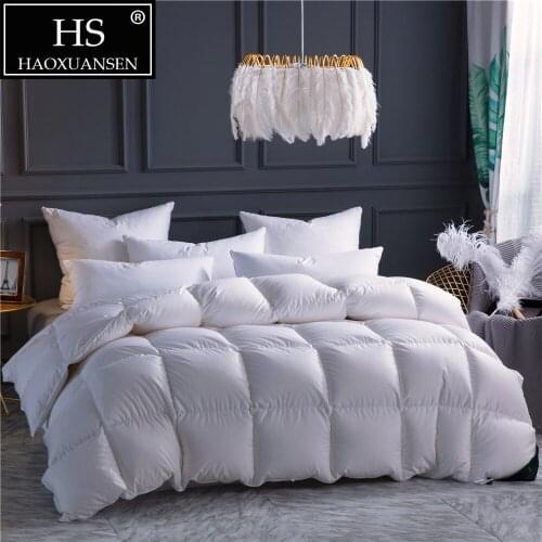 HS Filling Power 800 High Density Luxury 100% Combed Cotton Fabric Goose Down Quilt King Queen Size White Duvet Winter Blanket
