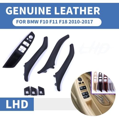 Genuine Leather Left Hand Drive LHD For BMW 5 series F10 F11 F18 Black Car Interior Door Handle Inner Panel Pull Trim Cover Arm