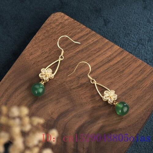 Jade Bead Earrings Gemstone Women Amulet Crystal Chalcedony Natural Gifts Fashion Jewelry 925 Silver Zircon
